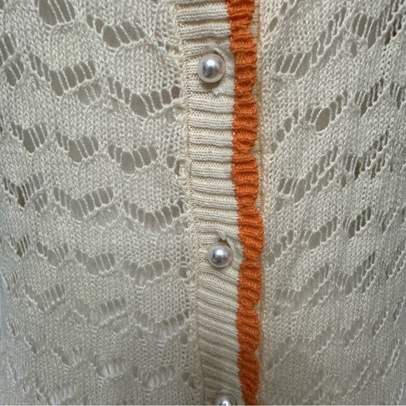 Lost Ink Crochet Duster Button Closure Cream Orange SZ Medium Resort Beach NWT - Picture 3 of 7